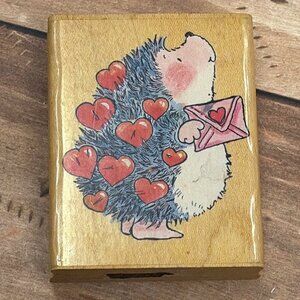 RARE PENNY BLACK 1919F HEART ALLOVER WOOD RUBBER STAMP HEDGEHOG MARGARET SHERRY
